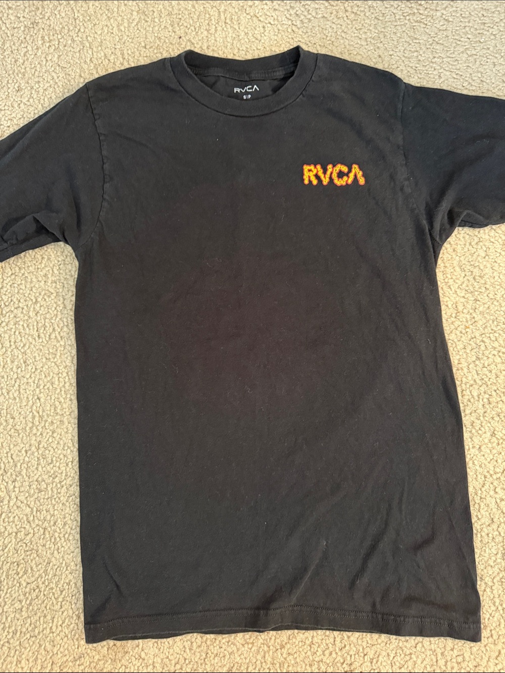 RVCA Black Short-Sleeve Tee with Orange Chest Logo